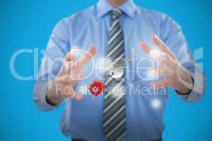 Composite image of businessman gesturing against white background 3D