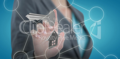 Composite image of businesswoman using invisible digital screen 3D