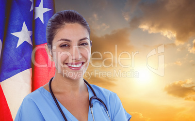 Composite image of portrait of beautiful female doctor