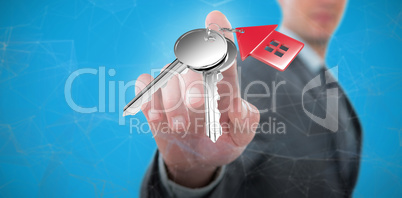 Composite image of businessman using futuristic digital screen 3D
