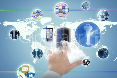 Composite image of cropped hand of doctor touching digital screen 3D