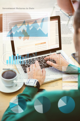 Composite image of business interface with graphs and data