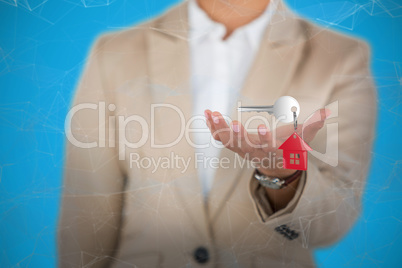 Composite image of businesswoman using digital screen against white background 3D
