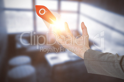 Composite image of businesswoman hand gesturing against white background 3D