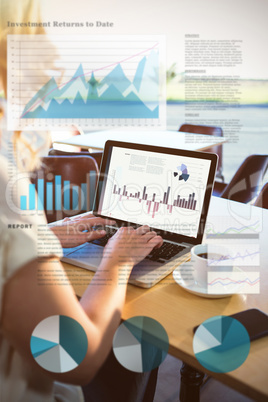 Composite image of business interface with graphs and data