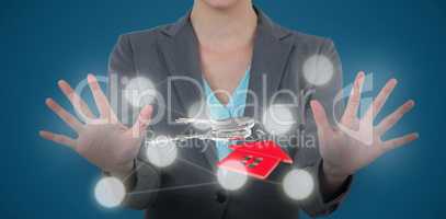 Composite image of businesswoman using digital screen 3D