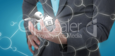 Composite image of businesswoman gesturing against white background 3D