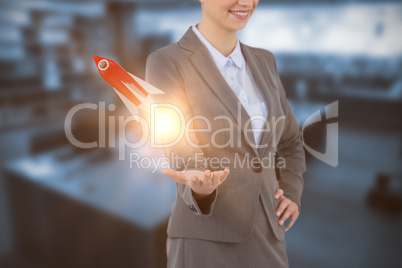 Composite image of businesswoman gesturing on white background 3D