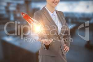Composite image of businesswoman gesturing on white background 3D