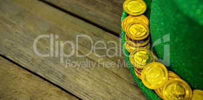 St Patricks Day leprechaun hat with gold chocolate gold coins