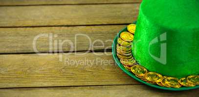 St Patricks Day leprechaun hat with gold chocolate gold coins