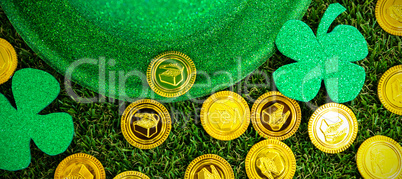 St Patricks Day leprechaun hat shamrocks and chocolate gold coins