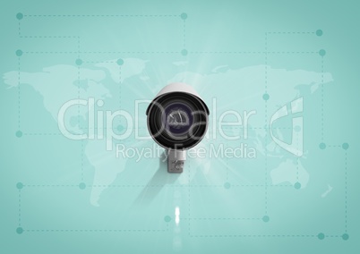 Composite image of Security camera on green map background