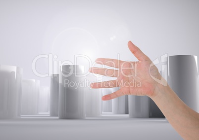 Composite image of open hand against grey background