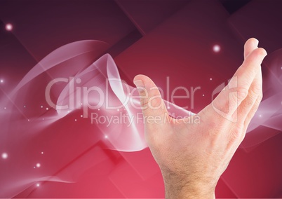 Composite image of open Hand against red background