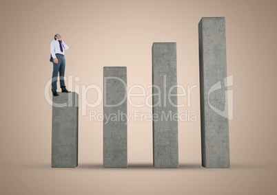 Composite image of Businessman on graph post against beige background