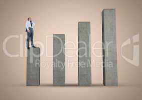 Composite image of Businessman on graph post against beige background