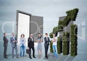 Composite image of Business People Standing in front of camera against grass graph