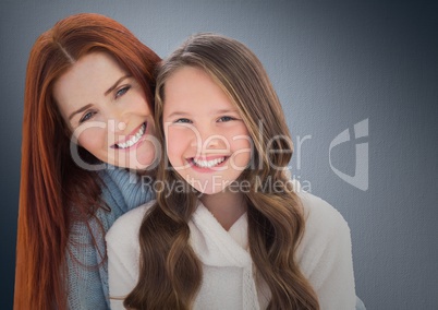 Composite image of a lovely girl with her mom against neutral background