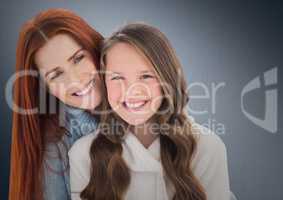 Composite image of a lovely girl with her mom against neutral background