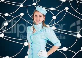 Composite image of Travel agent aginst navy background