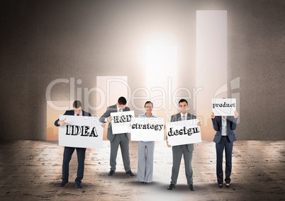 Composite image of Business People Standing  and holding board in front of Graph