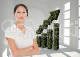 Businesswoman Standing in front of Graph against grey background