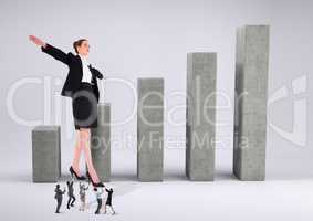 Businesswoman carrying by people with graph against a grey background