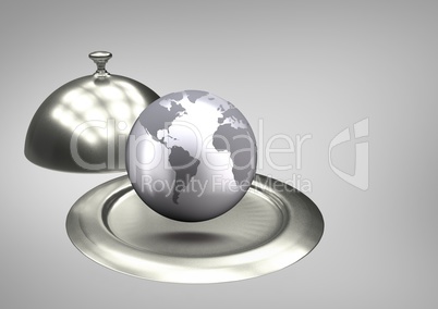 Composite of a globe on a food platter