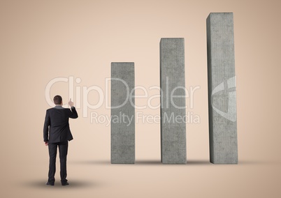 Composite image of Business man Standing looking at Graph against neutral background