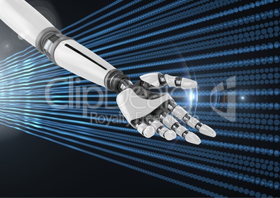 Composite image of Robotic arm against blue and black background