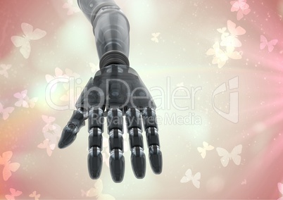 Composite image of Robot hand against Butterflies background