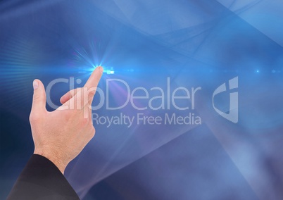 Composite image of Hand Pointing light against blue background
