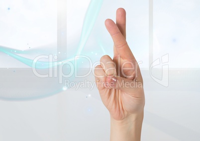 Composite image of crossed fingers against white background