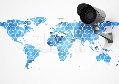 Composite image of Security camera on white and blue map