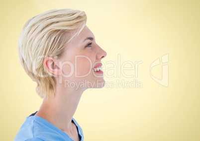 Woman Profile Smiling against a yellow background