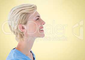 Woman Profile Smiling against a yellow background