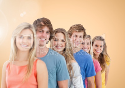 Teenager group smiling and Happy against a nude Bright background