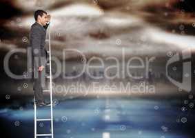 Businessman rising a ladder against a colorful background