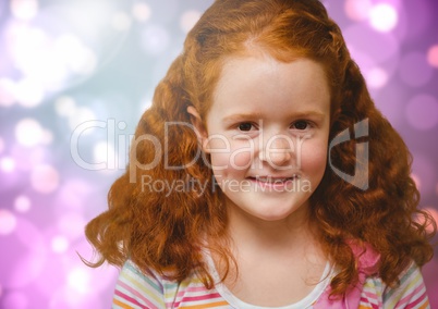 Composite image of happy red-headed girl against bright Colourful Background