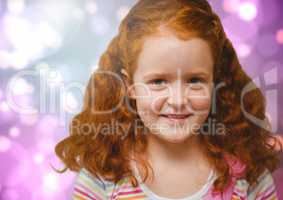 Composite image of happy red-headed girl against bright Colourful Background