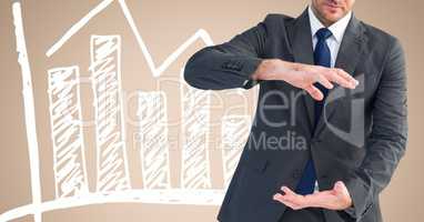 Composite image of Businessman gesturing and Standing in Front Of Graph
