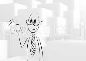 Composite image of cartoon businessman against white cubes background