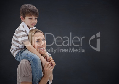 Composite image of parent carrying her child against neutral background