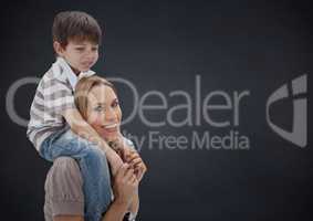 Composite image of parent carrying her child against neutral background