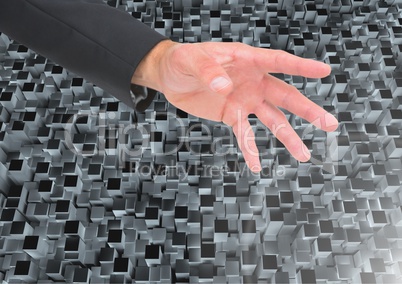 Composite image of open Hand against small cubes