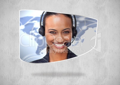 Composite image of Travel agent smiling against neutral background