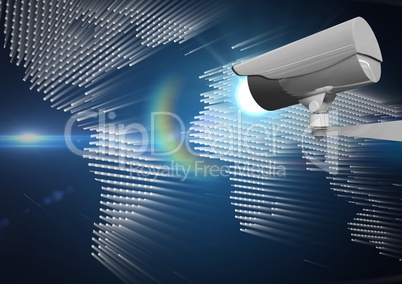 Composite image of Security camera against white and blue map background