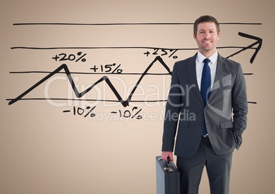 Businessman Standing in front of Graph against a neutral background