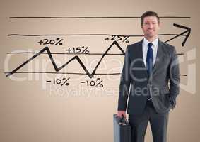 Businessman Standing in front of Graph against a neutral background